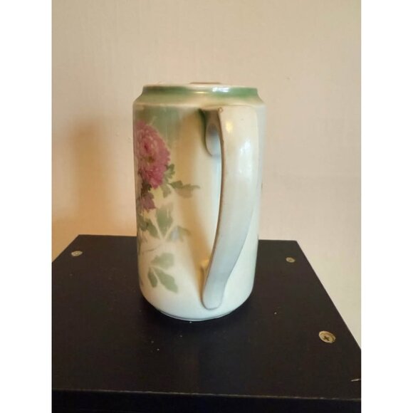 Antique Porcelain Pitcher Hand Painted Florals Pastel Green Pink - Picture 2 of 7